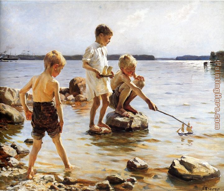 Albert Edelfelt Boys Playing at the Beach